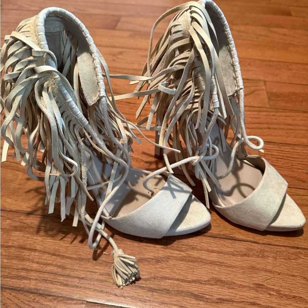 Zara Cream Fringe Heels